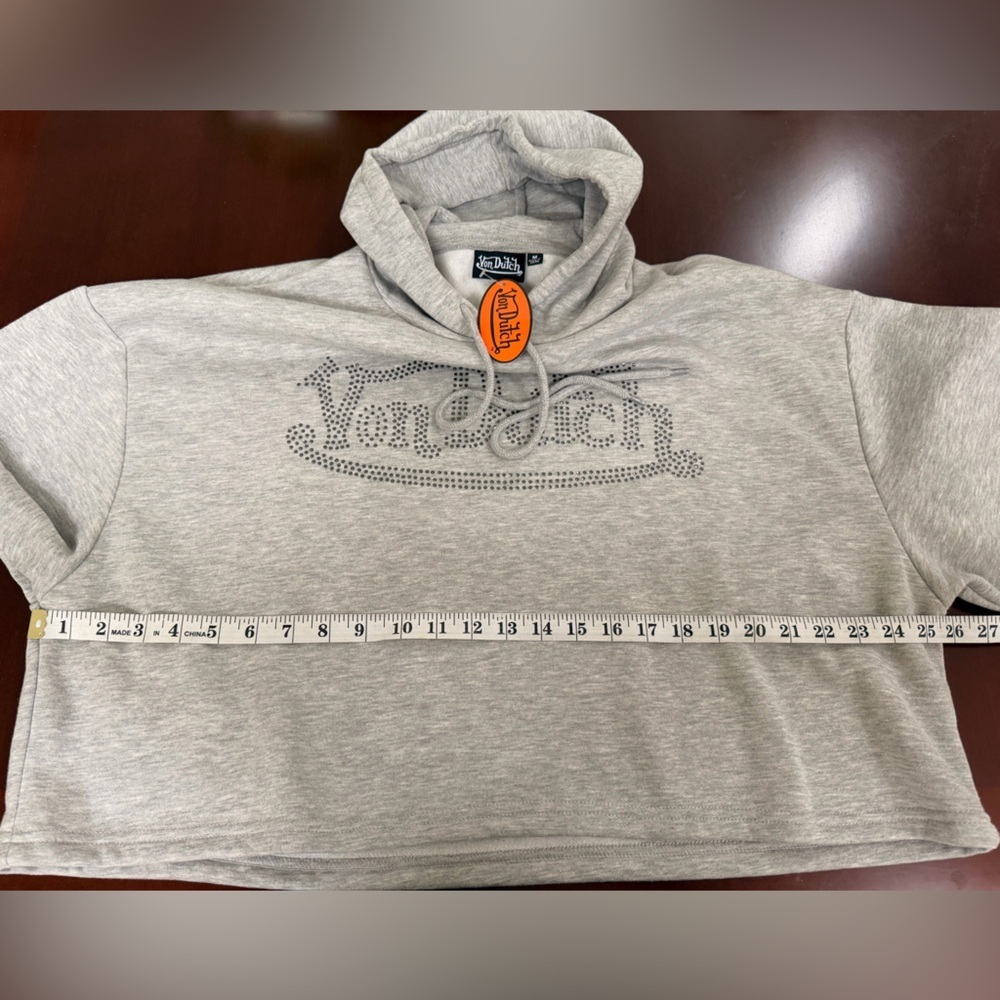 Von Dutch Light Gray Rhinestone Logo Hoodie - Picture 5 of 7